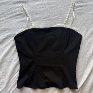 wild fable Black Cami with White Lace Trim